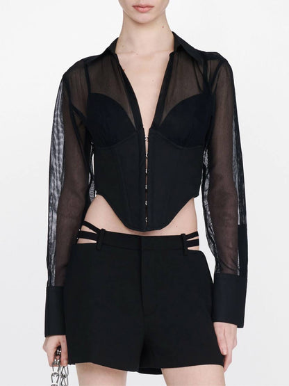 DLee Grid Corset Shirt in Black | White