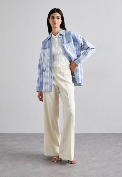 SD Houndstooth Denim-Paneled Shirt Jacket