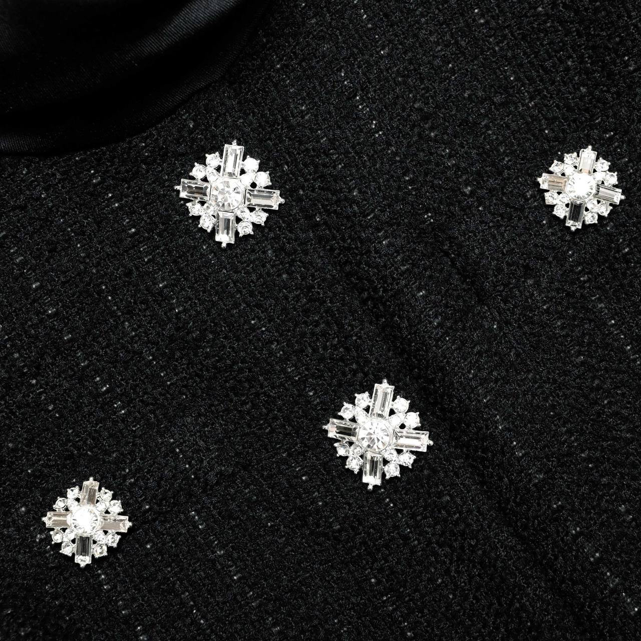 SP Black Boucle Taffeta Long Sleeved Midi Dress