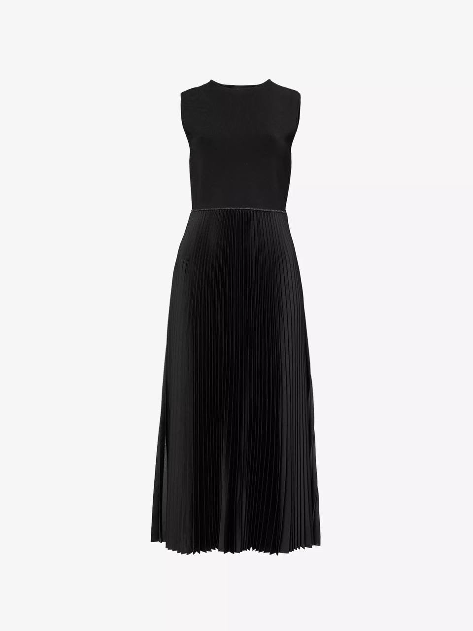 TH Combo Satin Pleated Midi Dress in Black