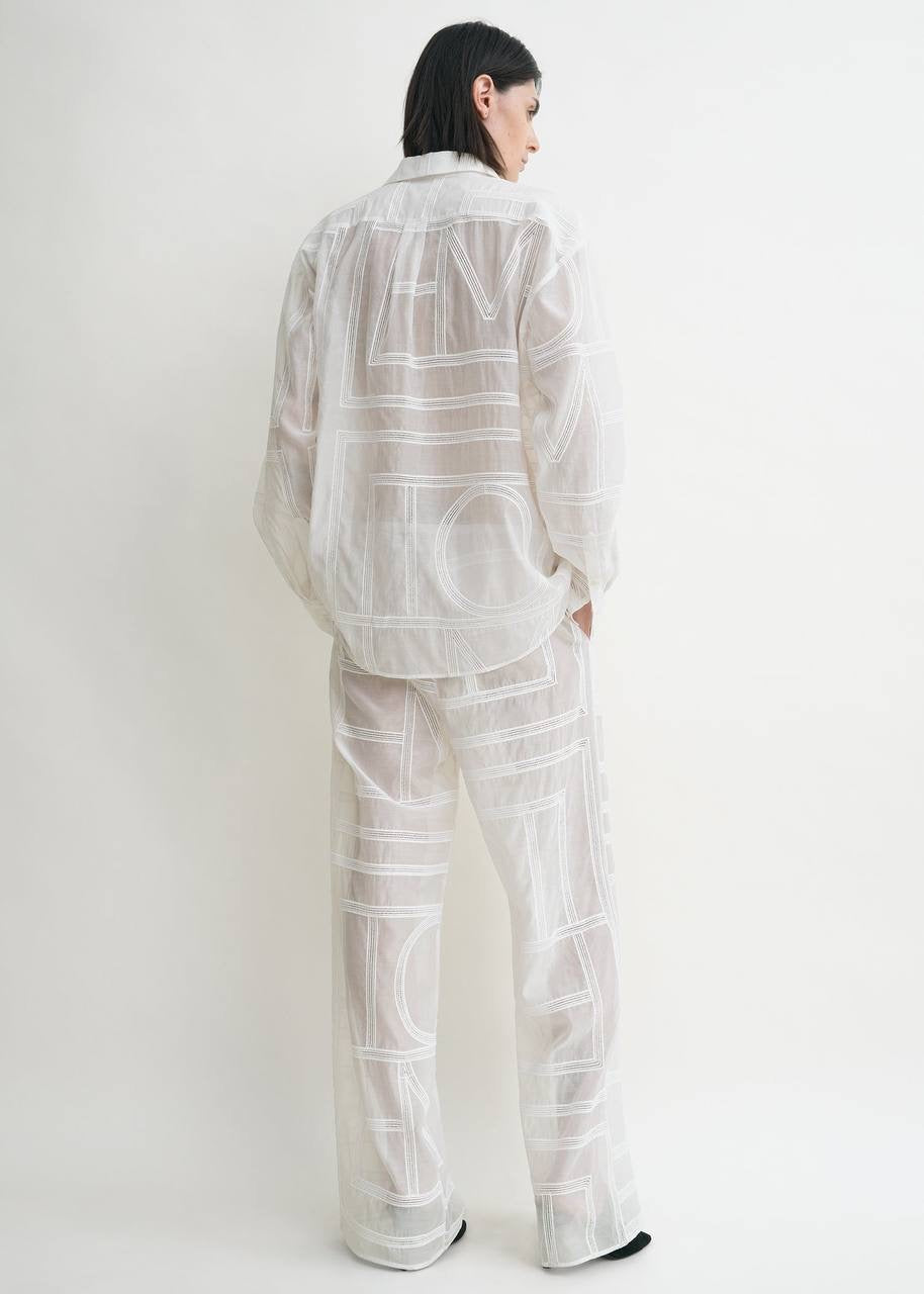 TOT Monogram Embroidered Classic Shirt | Summer PJ Bottoms Pant | Silk-Cotton Set