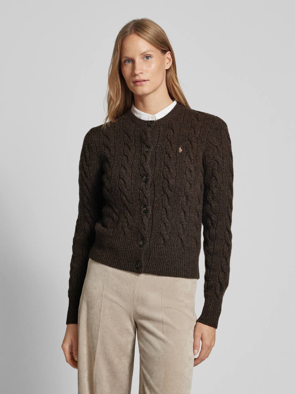 5 Colors! RL Cotton Cable Knit Crewneck Cardigan