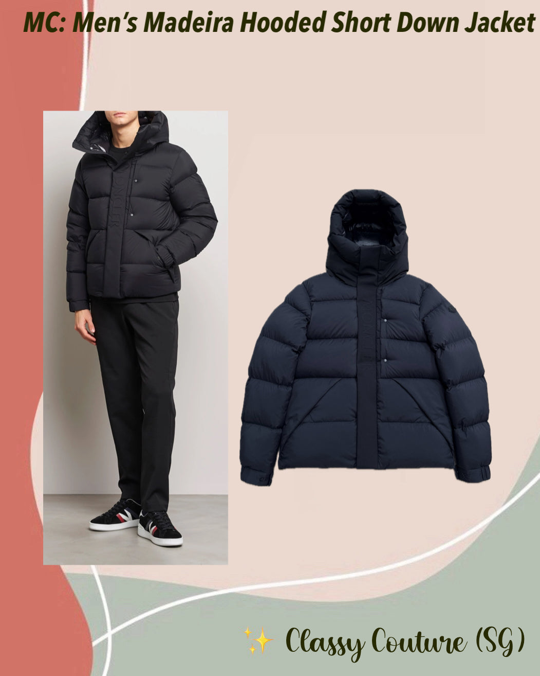 MC Men’s Madeira Hooded Short Down Jacket in Black