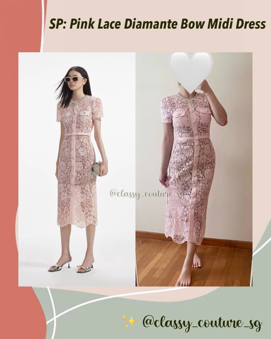 BEST! SP Pink Lace Diamante Bow Midi Dress