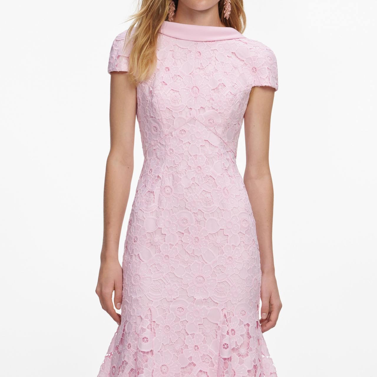 SP Pink Lace Scoop-Back Midi Dress