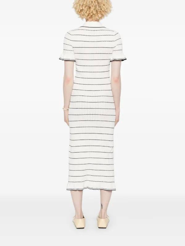 SD Striped Rib Knit Flutter Ruffle Midi Dress