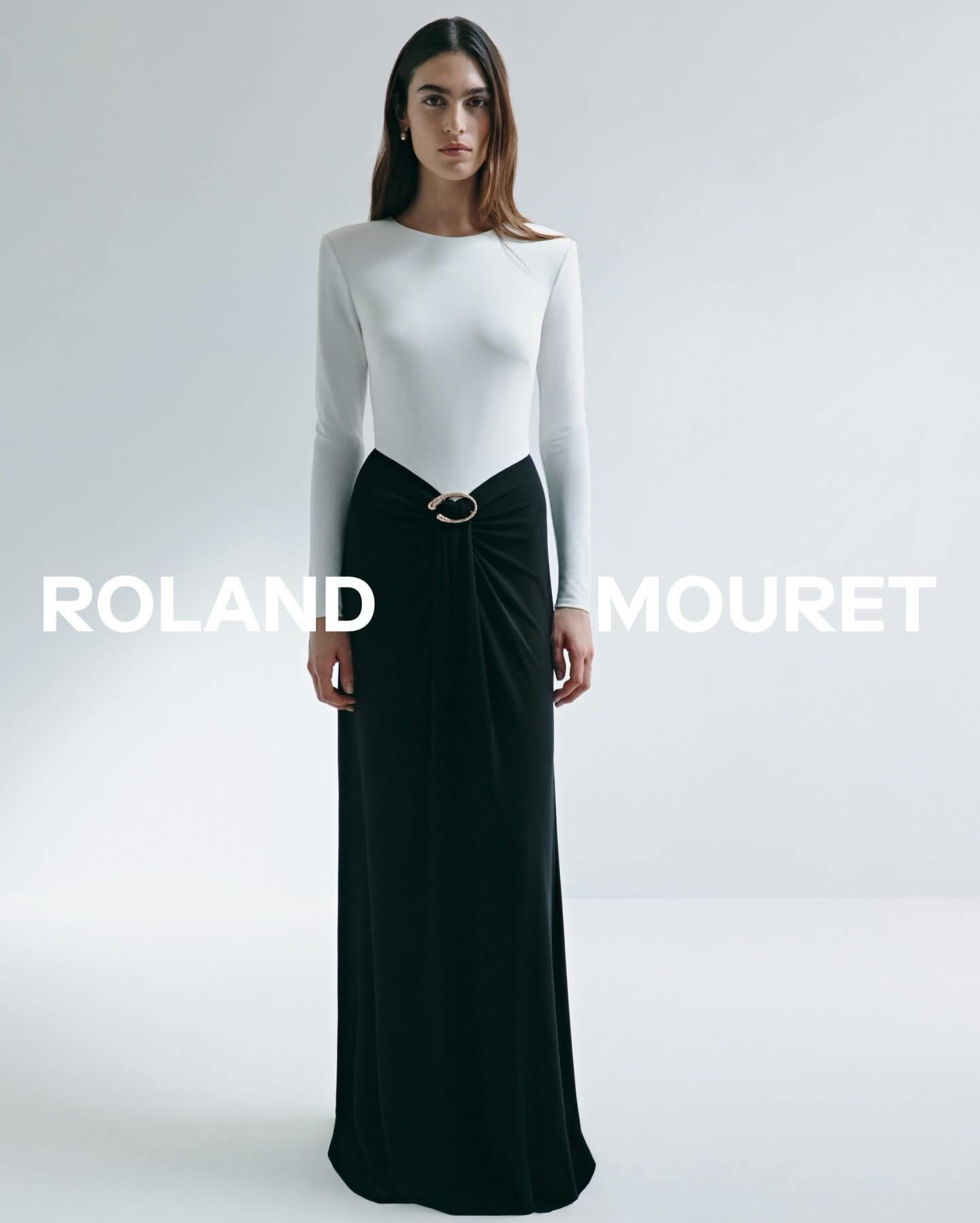 RM Waterfall Twist Drape Contrast Jersey Gown Maxi Dress in Black/white