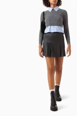 SD Layered Cable-Knit Sweater Top with Rhinestone Embellishments