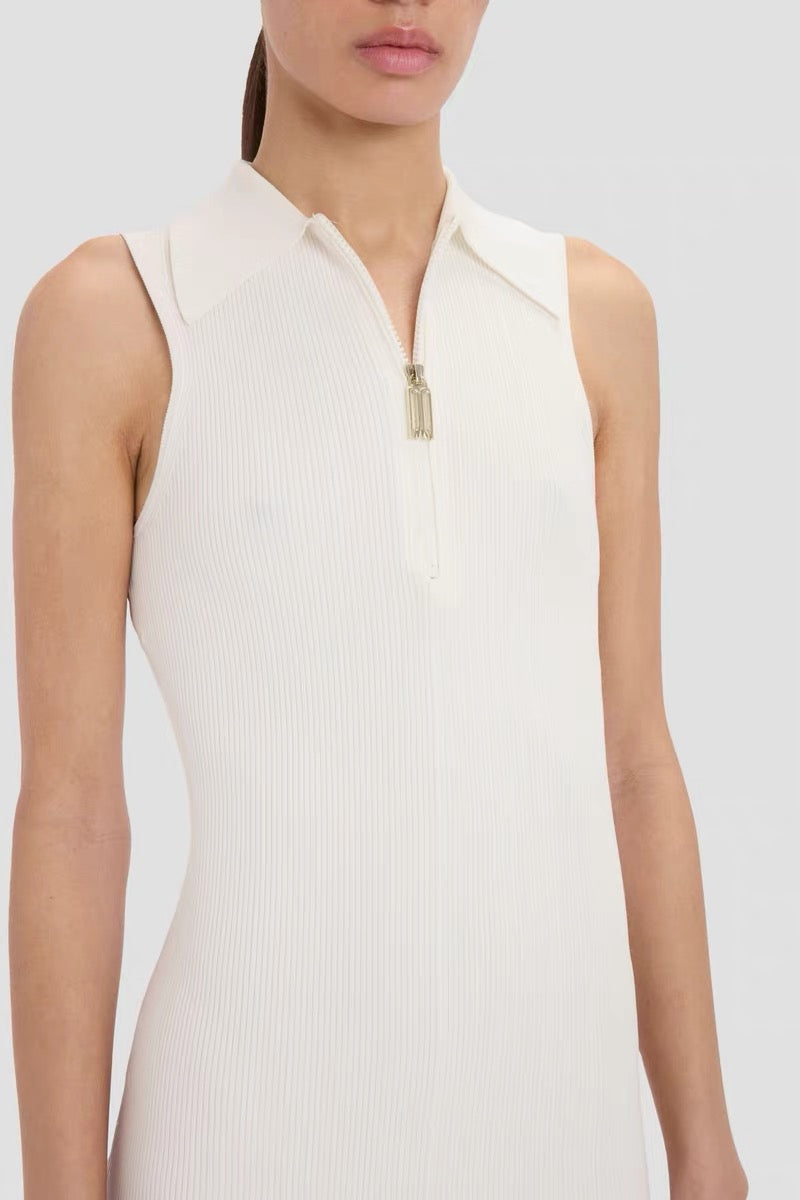 2 Colors! VB Mira Quarter-zip Stretch-viscose Midi Dress in Black & White