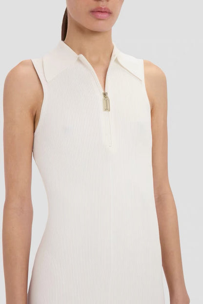 2 Colors! VB Mira Quarter-zip Stretch-viscose Midi Dress in Black & White