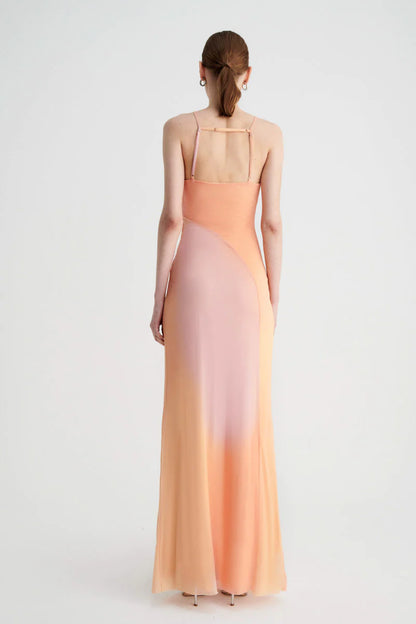 SB Venus Strappy Ruched Maxi Dress with Cowl Neck in Ombre