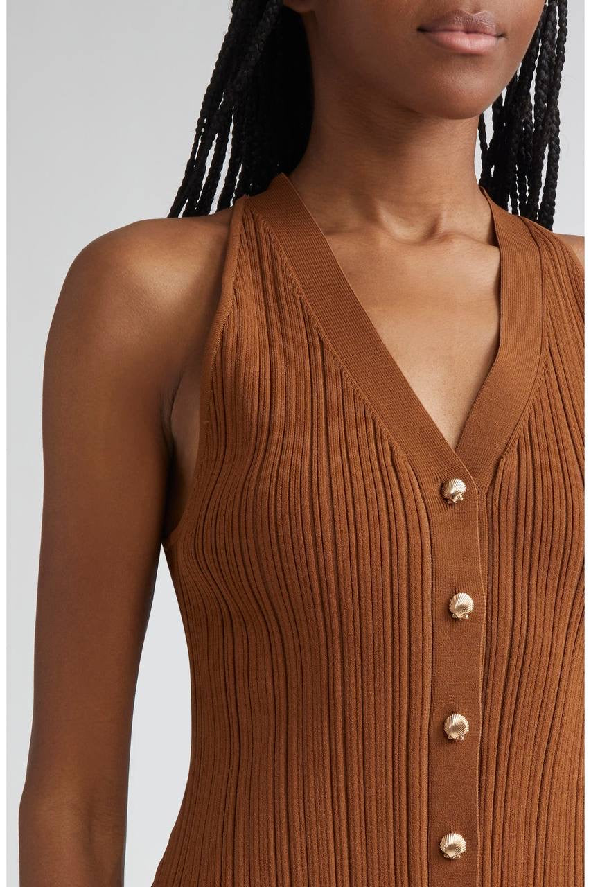 VB Dax Seashell Knit Vest | Massaro Pants | Viscose-blend Dark Whiskey Set