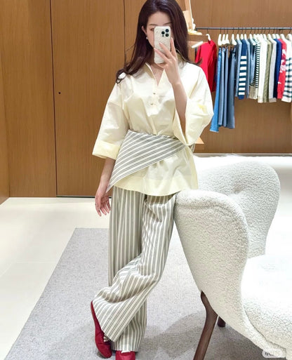 EDI Butter Yellow Stretch-Cotton Shirt w Cotton-silk Scarf