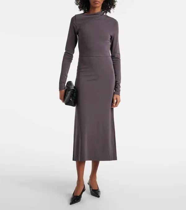 TOT Gathered Stretch-Jersey Midi Dress