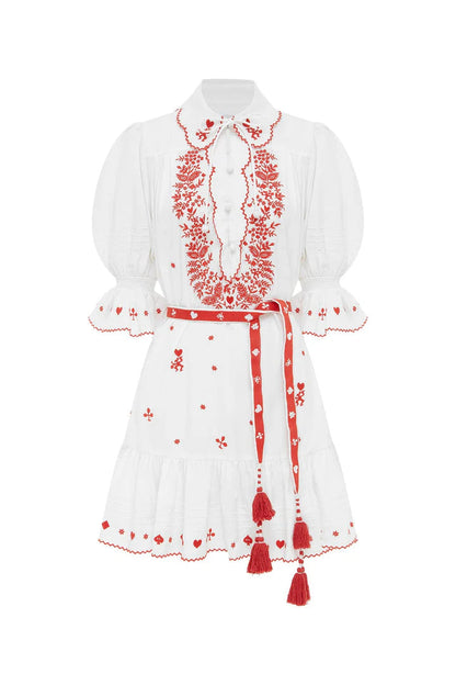 ALM Hearts Embroidered Cotton Poplin Mini Dress