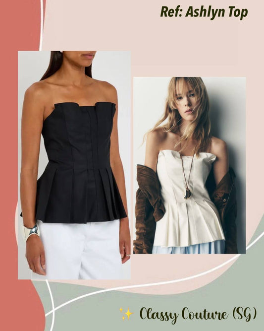 Ref Ashlyn Strapless Cotton Pleated Peplum Top