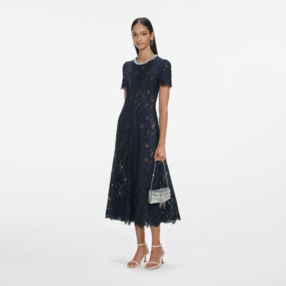 5 Colors! SP Cord Lace Embellished Short Sleeved Midi Dress in Yellow | White | Blue | Pink | Navy (with detachable nude inner slip)
