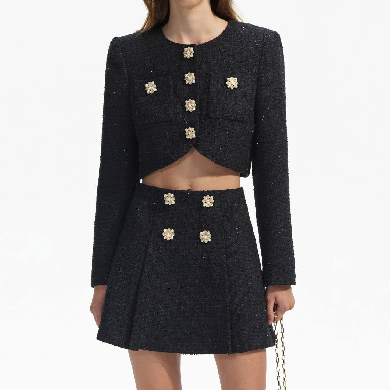 SP Black Boucle Cropped Jacket | Mini Skirt | Set