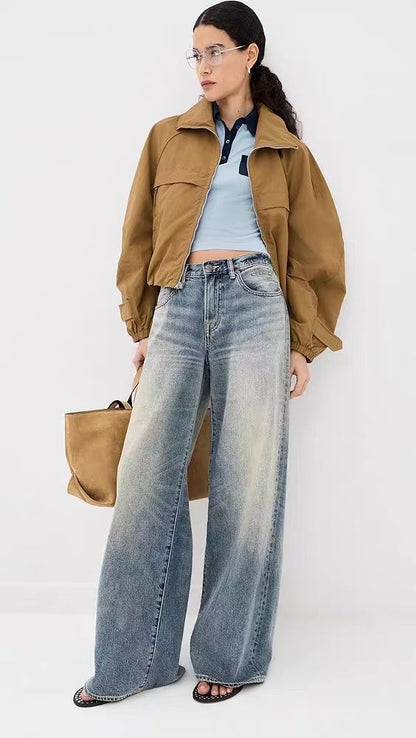 AC Lyocell-Wool Blend Colorblock Contrast Polo Semi-Sheer Sweater Shirt