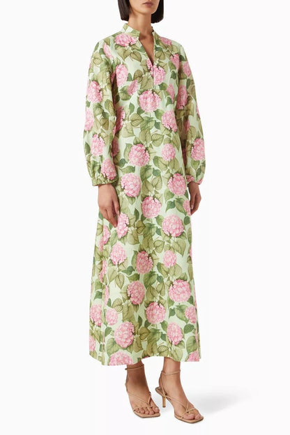 PN Elodie Linen Midi Dress in Pink Jardin