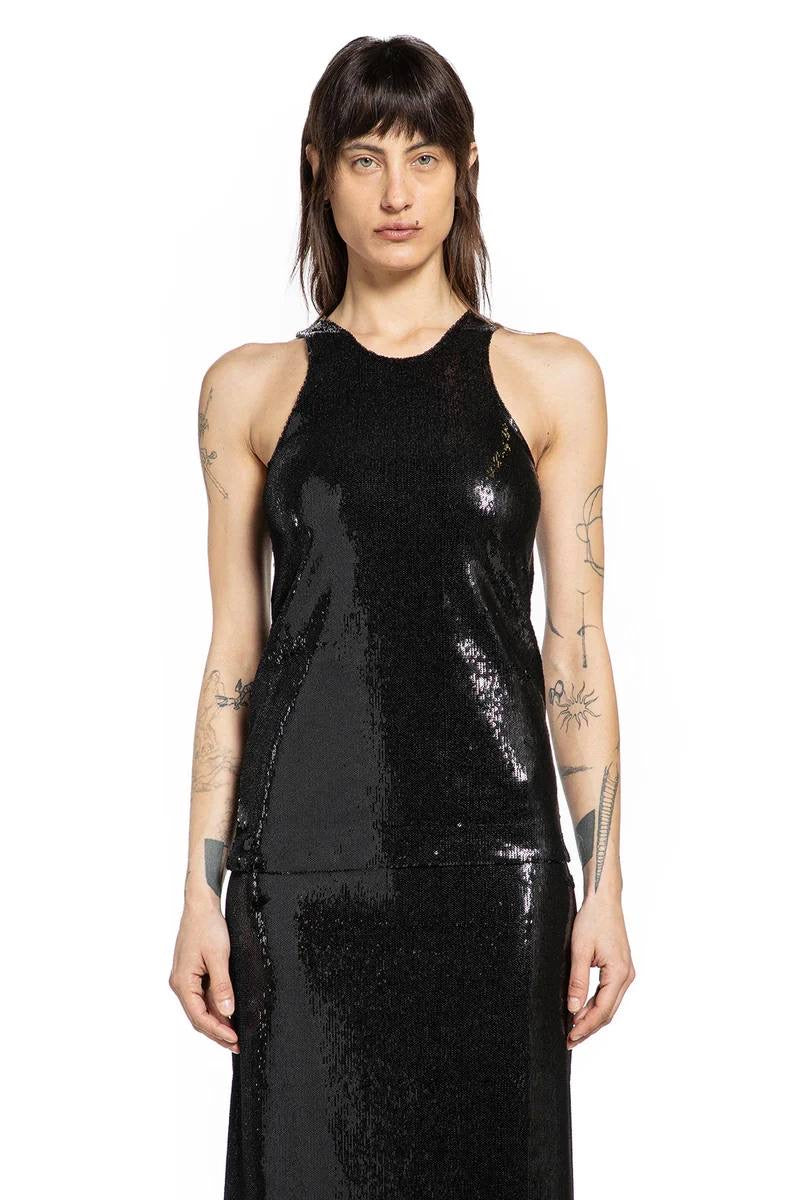 TOT Sequin Curved Sequin Tank | Long Sleeve Shirt | Low-waist Column Midi Skirt | Set