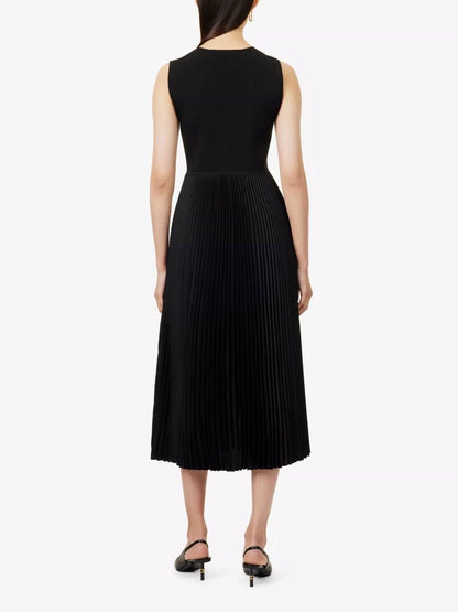 TH Combo Satin Pleated Midi Dress in Black