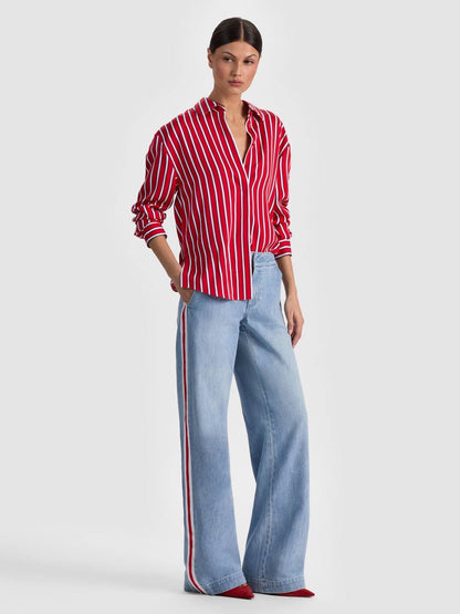 Red/White/Black Stripe Dimitra Oversized Button Down Lyocell Shirt