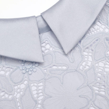 SP Blue Lace Guipure Collar Belted Midi Dress