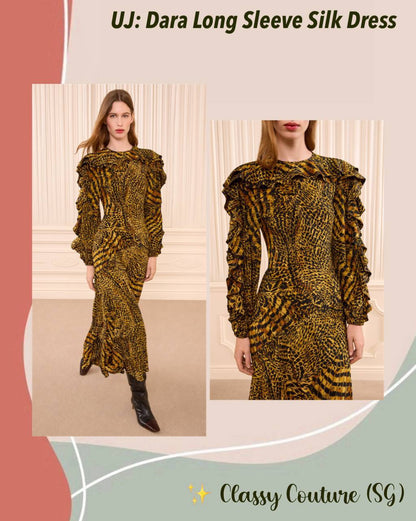 UJ Dara Long Sleeve Silk Dress Gold Tiger Print - Image 1
