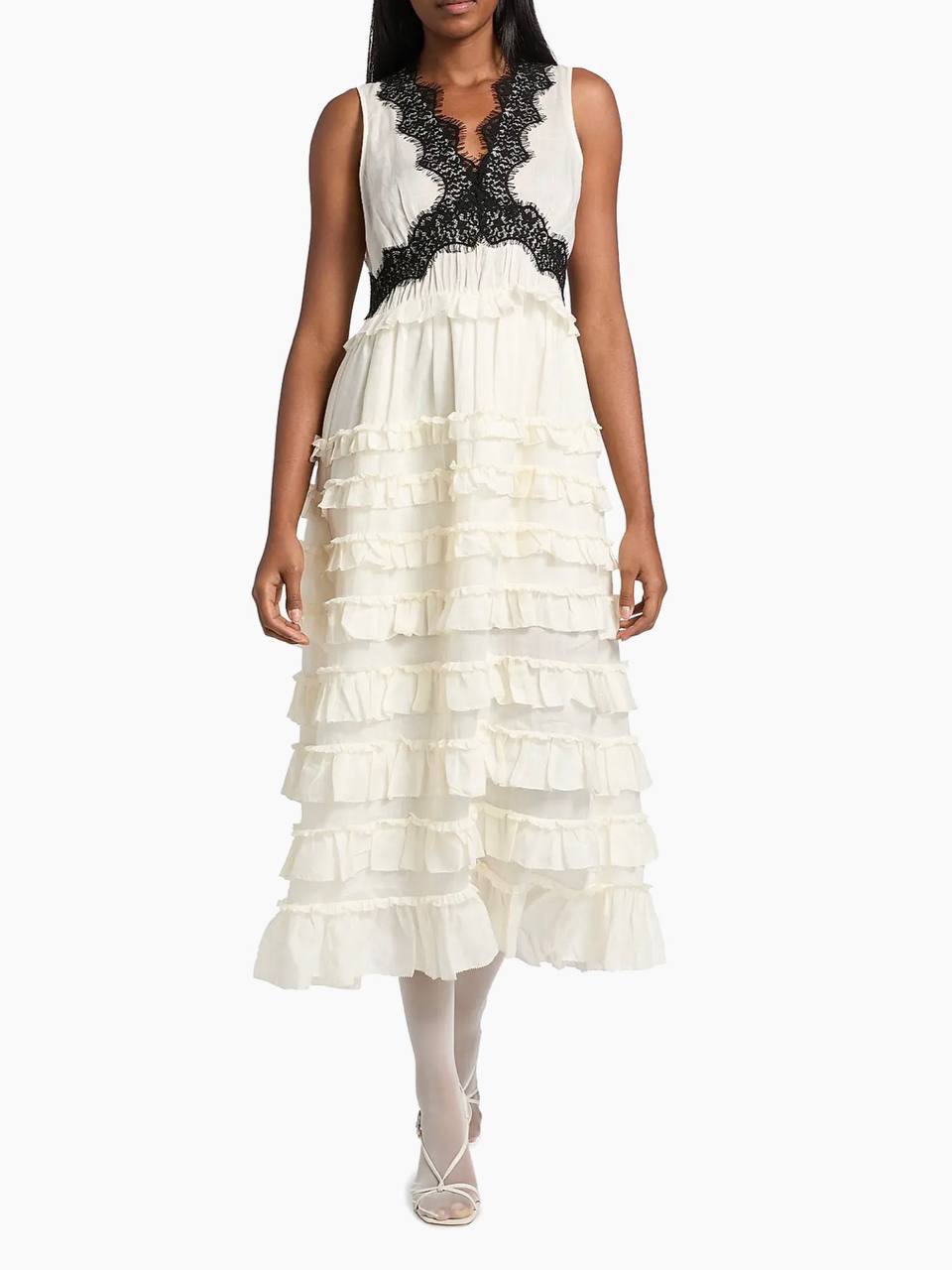 SE Anise Ramie Lace-Trim Frill Midi-Dress | Cape | Set