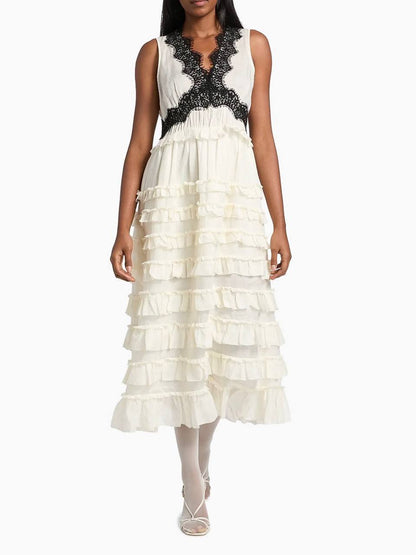 SE Anise Ramie Lace-Trim Frill Midi-Dress | Cape | Set