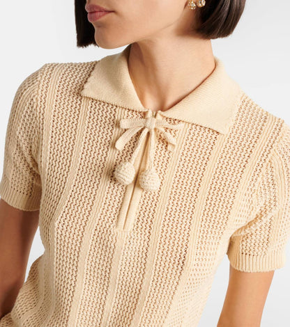 VL Pointelle Knit Cotton Polo Shirt