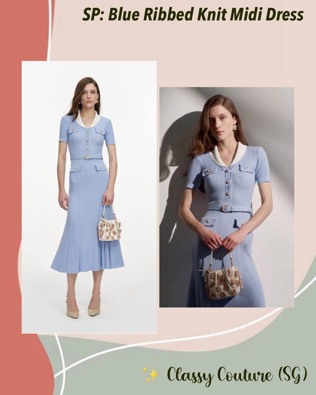 SP Blue Ribbed Knit Midi Dress