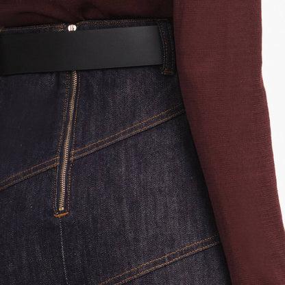 SP Indigo Denim Belted Midi Skirt