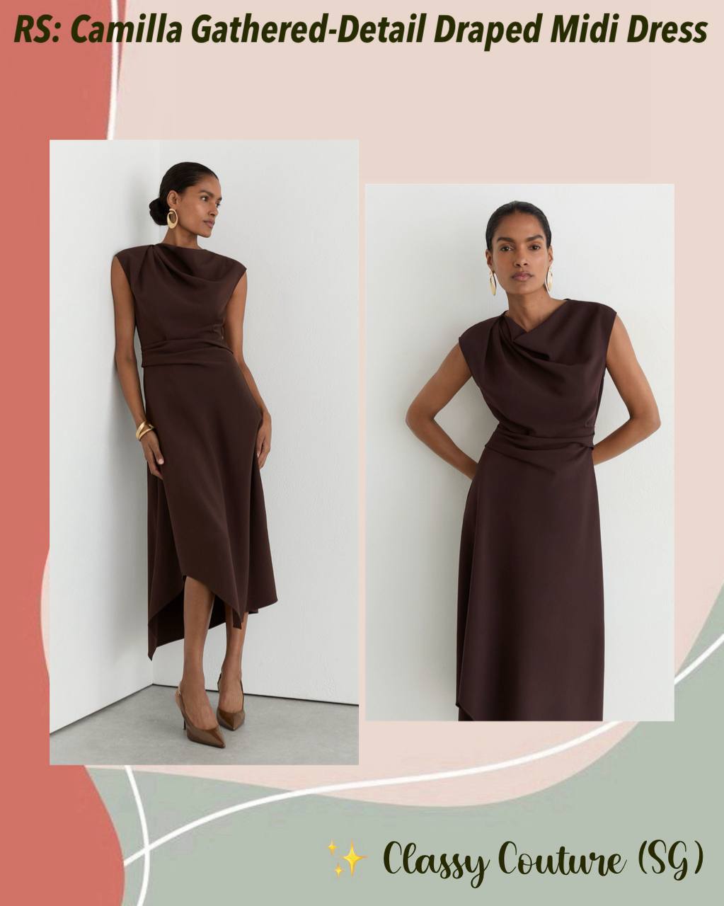 RS Camilla Gathered-Detail Draped Midi Dress