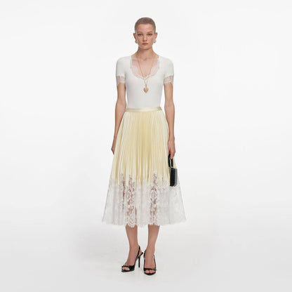 SP Yellow Satin Lace Midi Skirt