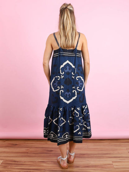 SE Blaise Linen Print Spaghetti Strap Dress