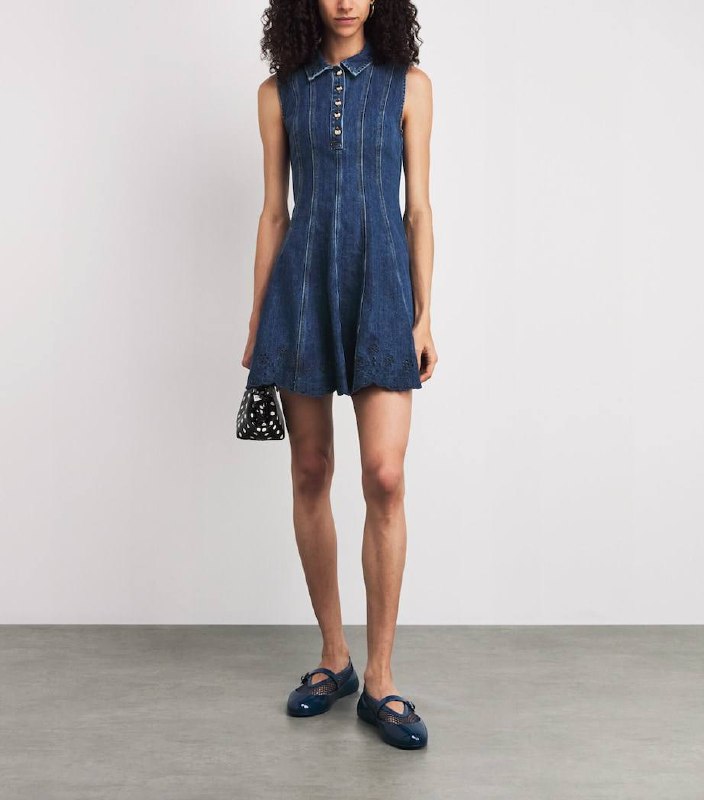 SP Blue Denim Broderie Flared Mini Dress
