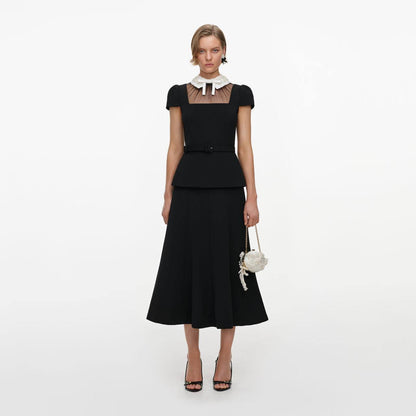 SP Black Crepe Bow Collar Midi Dress | Peplum Top
