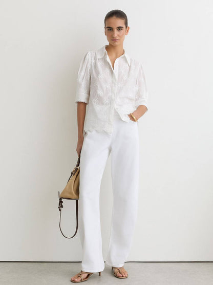 RS Edwina Cotton Floral-Embroidered Shirt