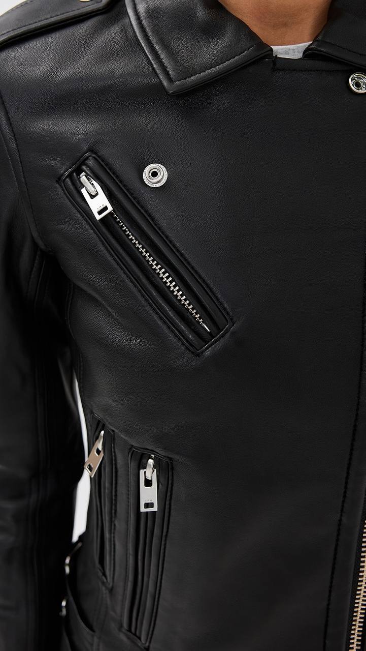 Black Han Slim-fit Lambskin Leather Asymmetric Zip Jacket