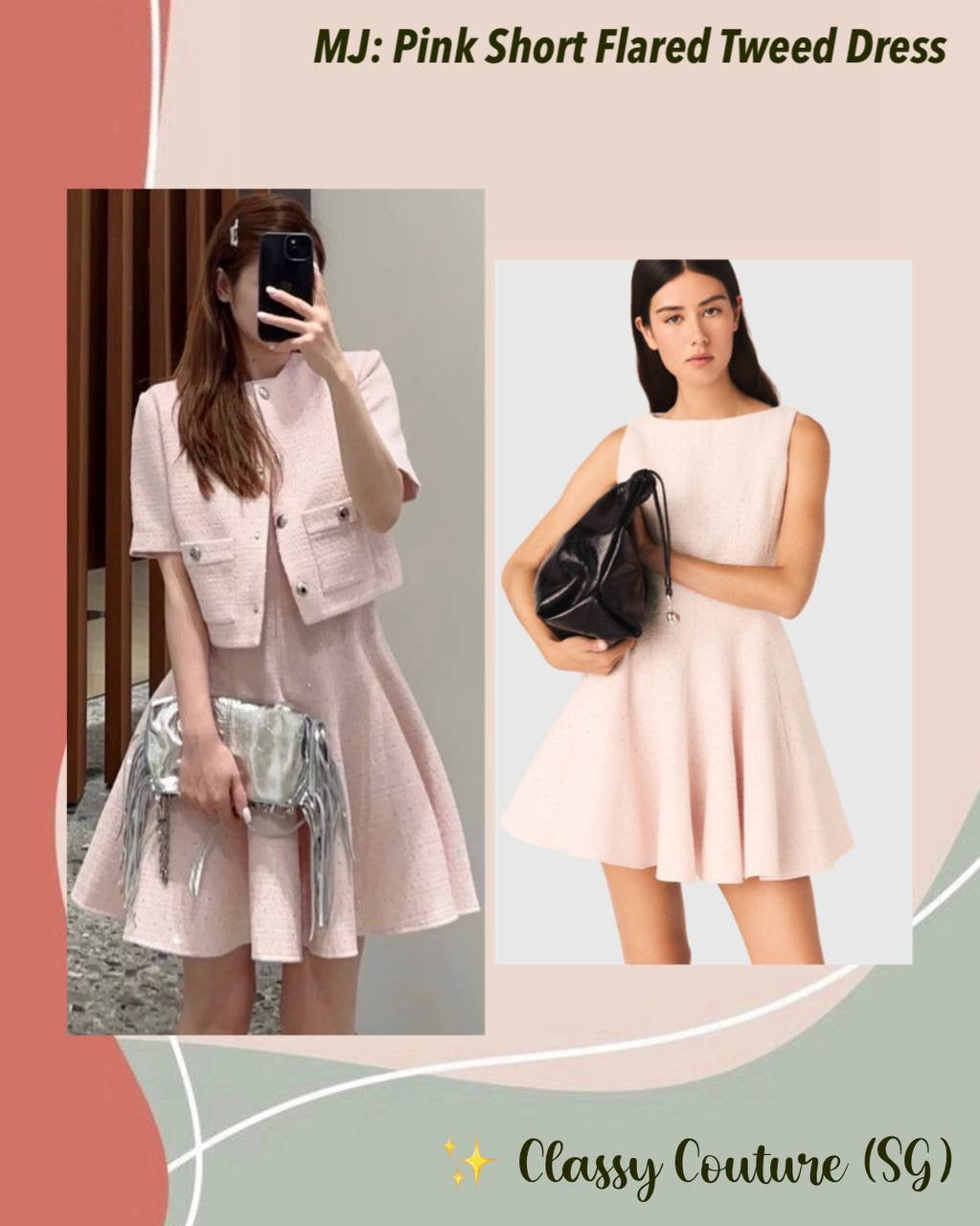 MJ Pink Short Flared Tweed Sleeveless Mini Dress