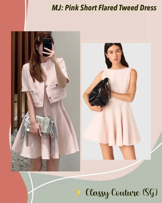 MJ Pink Short Flared Tweed Sleeveless Mini Dress