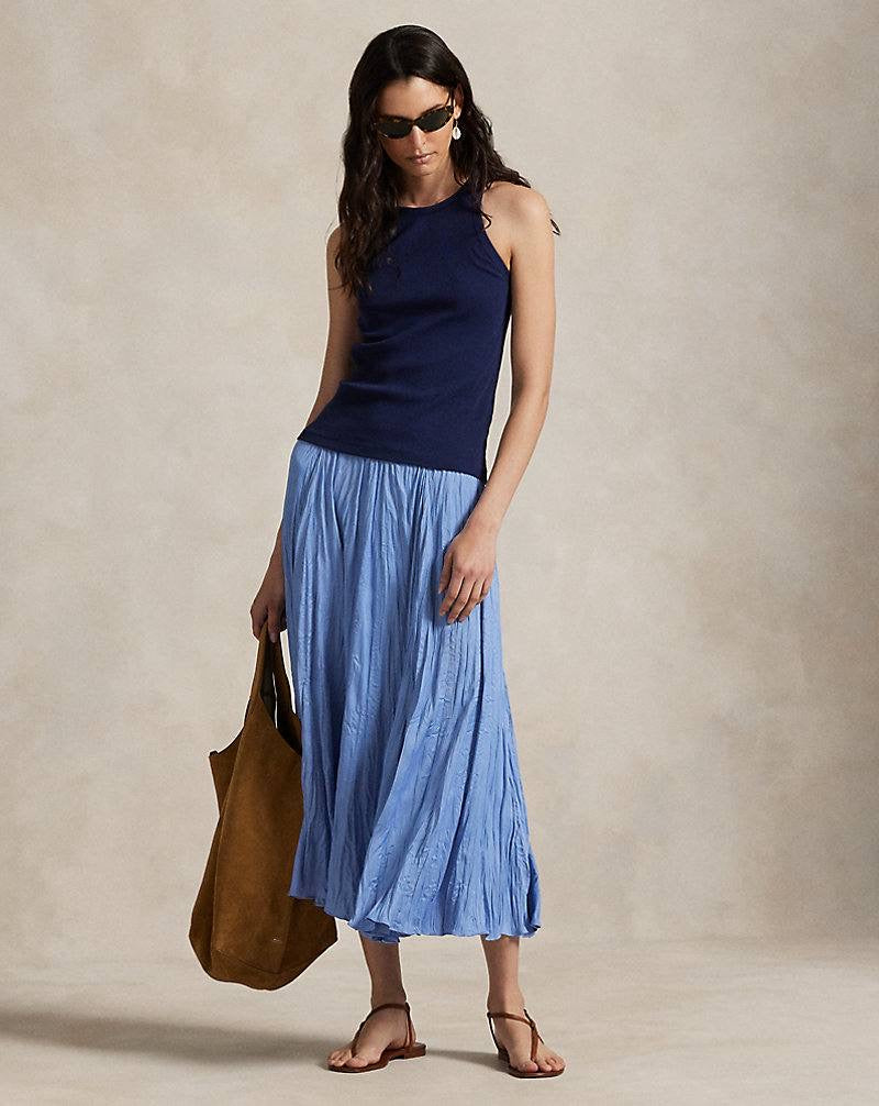 RL Crinkled Satin A-Line Midi Skirt