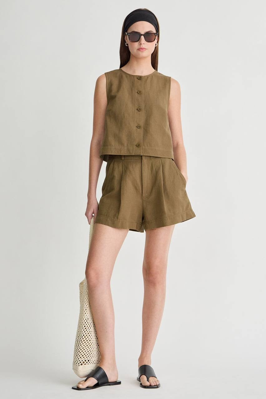 AA Godet Cotton-linen Sleeveless Tank Top