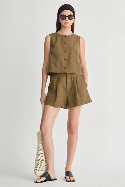 AA Godet Cotton-linen Sleeveless Tank Top
