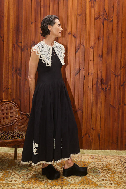 ALM Apollonia Lace Collar Viscose-Linen Midi Dress