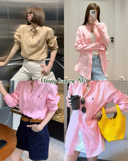 9 Colors! RL Women’s Classic Fit Linen Long Sleeve Buttondown Shirt