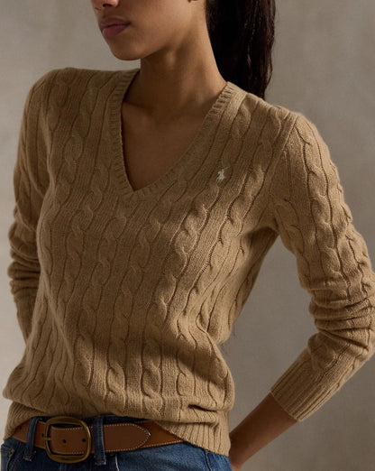 RL Cable Knit Wool Cashmere V Neck Jumper