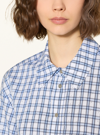 MJ Romimi Gingham Rhinestone Cotton Shirtdress Mini Dress